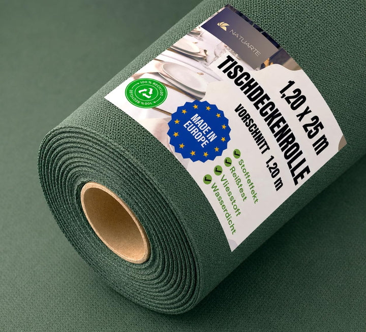 Tischdeckenrolle Dunkelgrün 1.20 m x 25 m, Stoffähnliches Vlies Tischdecke Grün, Einweg Tischdecke R