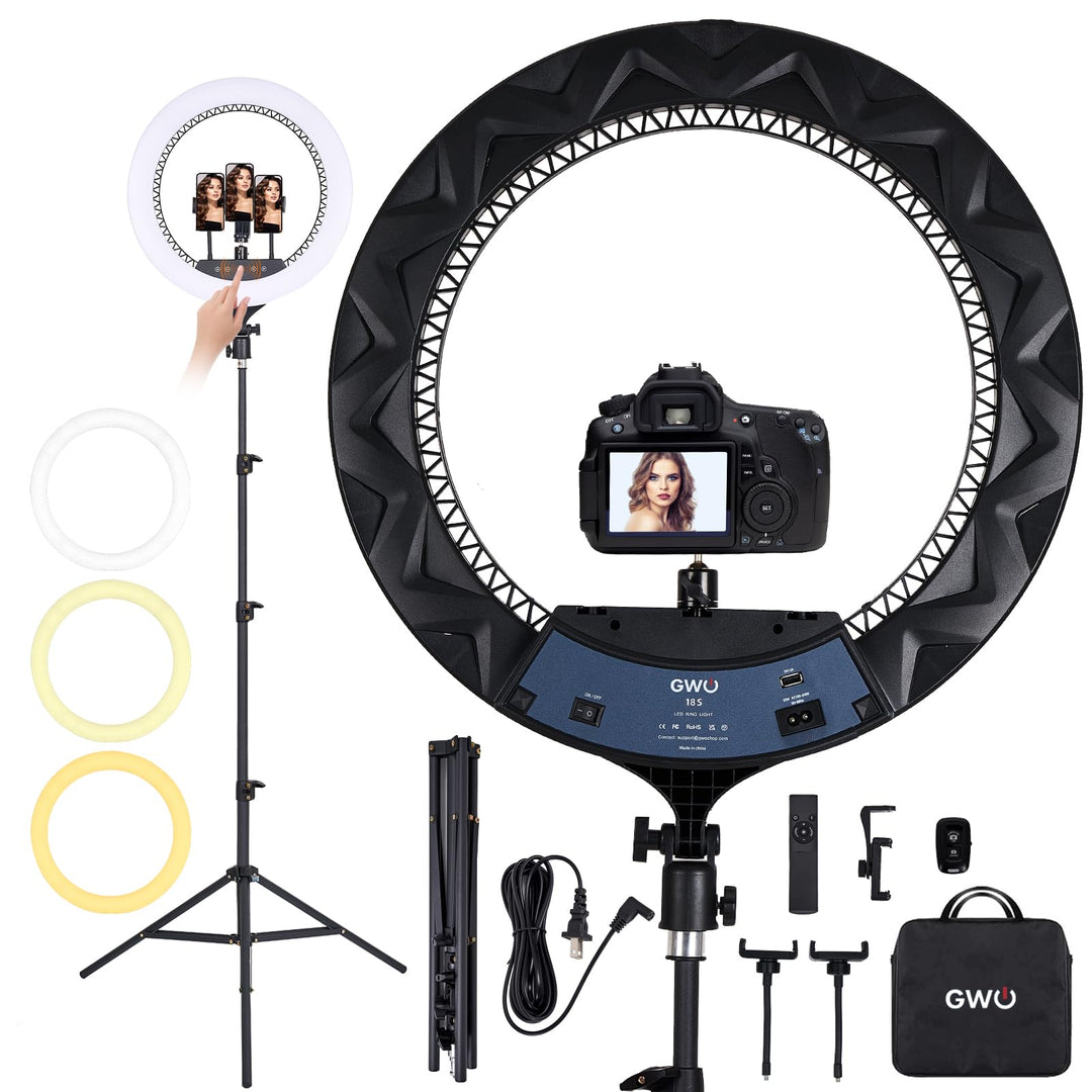 GWO 45,7 cm LED-Ringlicht mit Stativständer, 6000 K, dimmbar, Make-up-Selfie-Licht mit Touch-Panel-T