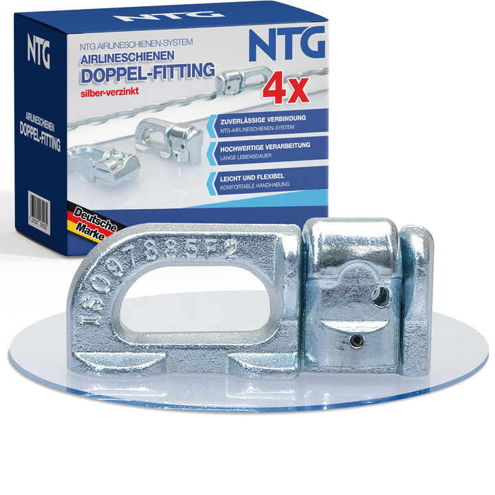 NTG 4 Stück | Doppel Fitting | Endbeschlag für Airlineschiene | Double Stud | ohne Ring| Zurrschiene