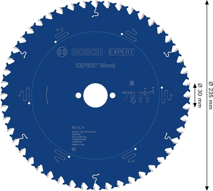 Bosch Professional 1x Kreissägeblatt Expert for Wood (Holz, Sägeblatt Ø 235 x 30 x 2,8 mm, 48 Zähne,