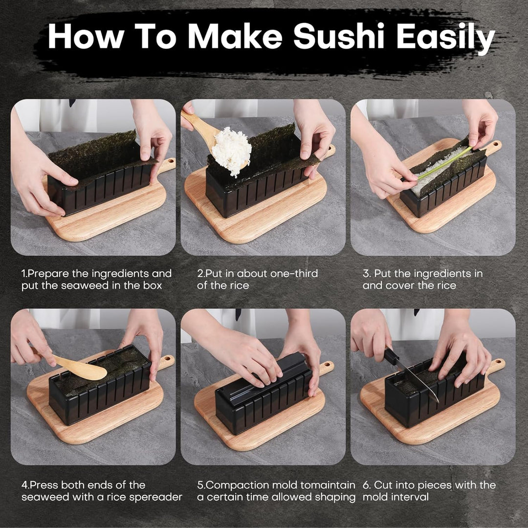 Sushi-Macher Kit, 33-tlg. Sushi-Set für Anfänger inkl. Sushi-Roller, Sushi-Schneideform, Reisball-Fo