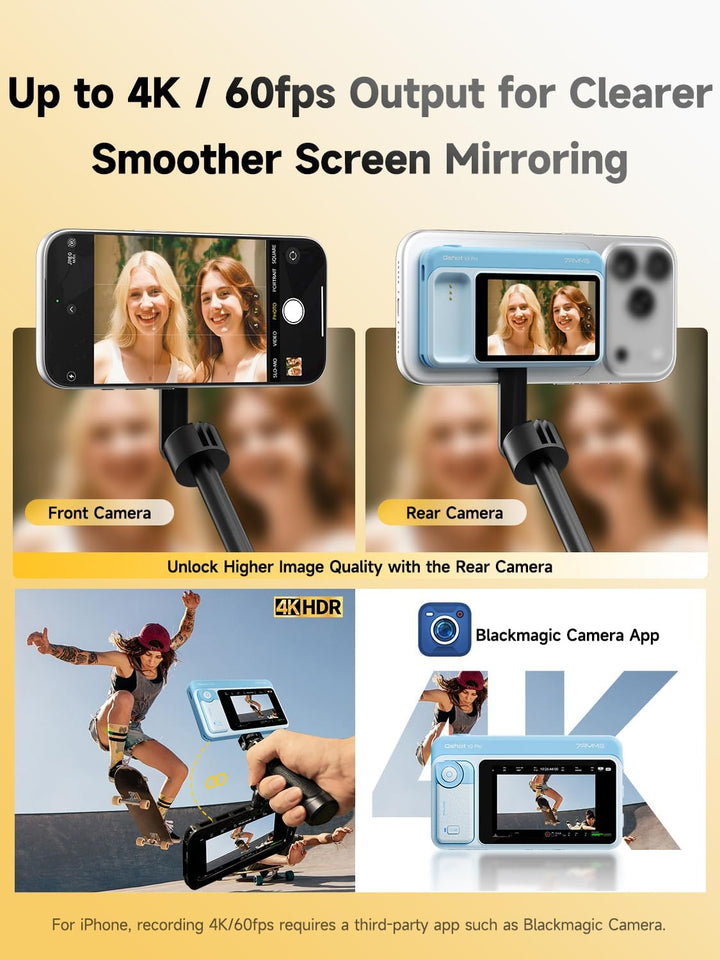 7RYMS Qshot V2 Pro Selfie Monitor, Magnetischer Smartphone Rückkamera Bildschirm für iPhone & Androi