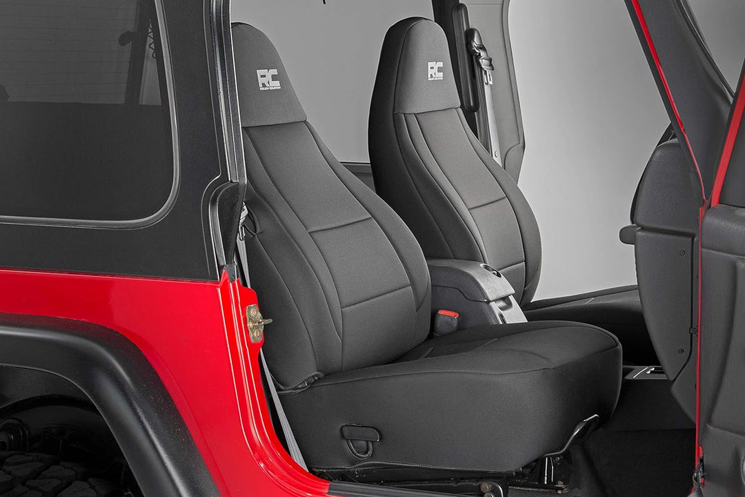 Rough Country Neopren-Sitzbezüge, vorne und hinten, schwarz, passend für 1991–1995 [Jeep ] Wrangler