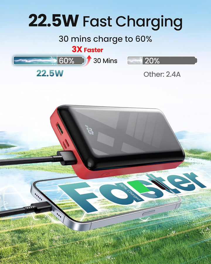 Power Bank 27000mAh 22.5W Powerbank PD20W USB C Externe Handyakkus Rot-2, Rot-2
