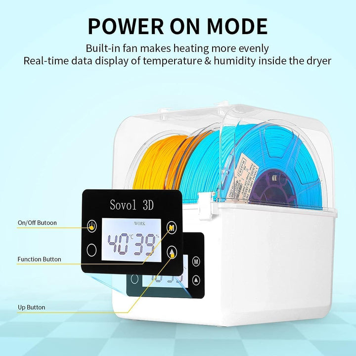 Filament Trockner, Sovol 3D Upgraded Trockenbox Heizung Dryer Box Aufbewahrungsbox 2KG Halter für PL