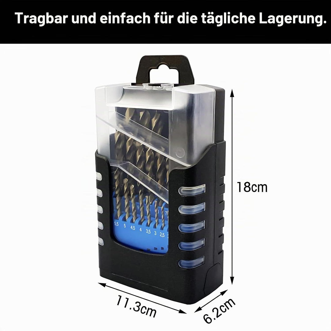 NORTOOLS 25 Stück HSS M35 Cobalt 5% Metallbohrer Bohrer DIN338 mit 135 °Split Point 1-13 mm x 0,5 mm