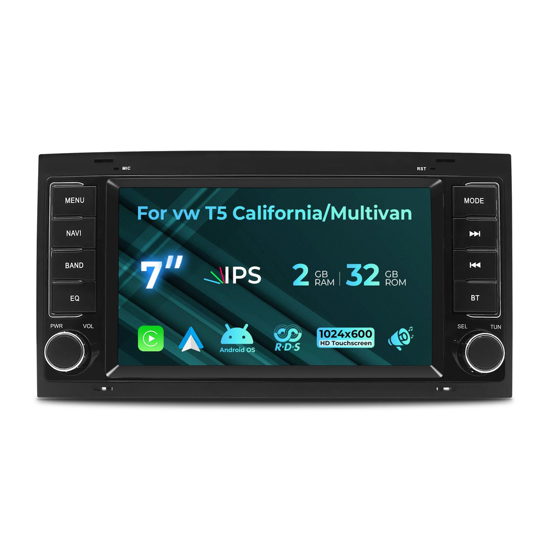 Autoradio für VW T5 California/Multivan 2003-2012, 7-Zoll-Radio-Stereoanlage 2G+32G Head Unit mit Wi