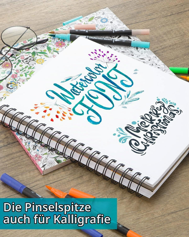 Ohuhu Filzstifte 100 Farben, Dual Brush Pen Pinselstifte Aquarell Marker Stifte Set für Kind und Erw