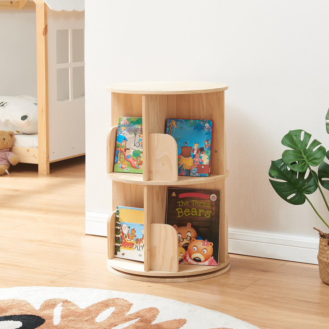 [en.casa] Drehbares Bücherregal für Kinder Chasek Spielzeugregal mit 2 Ebenen Drehregal Kiefernholz
