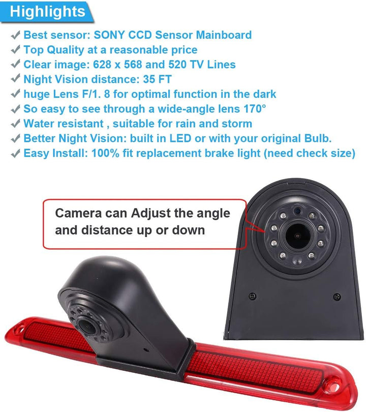 「18mm Linse Top Qualität Rückfahrkamera + 7 Zoll TFT LCD Bildschirm Auto Monitor」Bremsleuchte Auto D