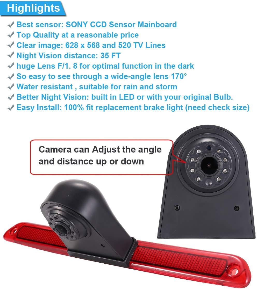 「18mm Linse Top Qualität Rückfahrkamera + 7 Zoll TFT LCD Bildschirm Auto Monitor」Bremsleuchte Auto D