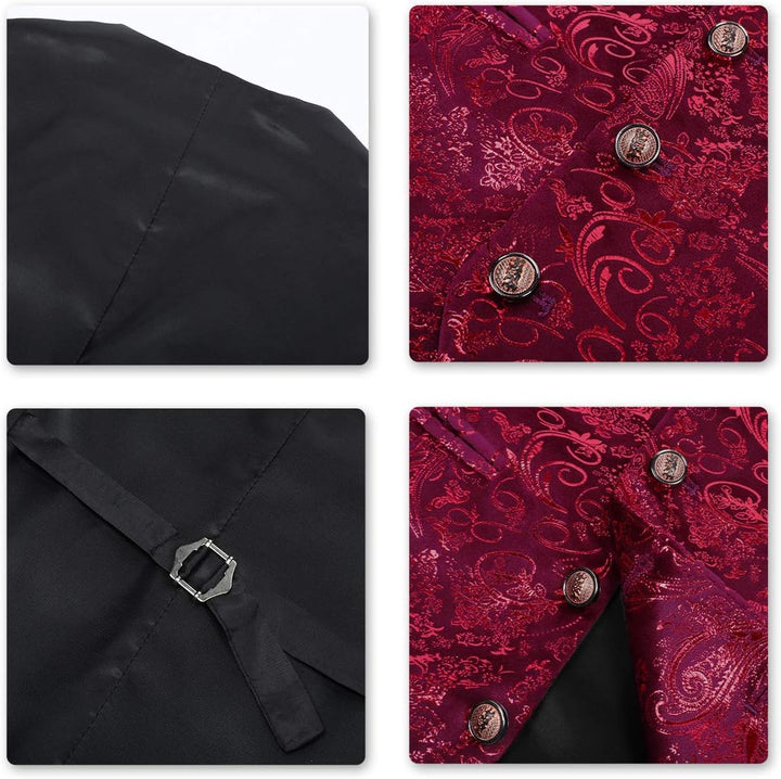 Allthemen Weste Herren Westen Gilet Jacquard Anzugweste für Hochzeit und Party M Rot1, M Rot1