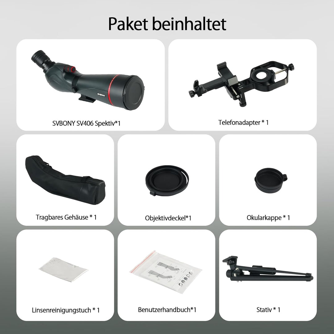 Svbony SV406 20–60x80 mm Spektiv mit Telefon Adapter, HD FMC BAK4 mit Dual Focus, 1.25'' Abnehmbares
