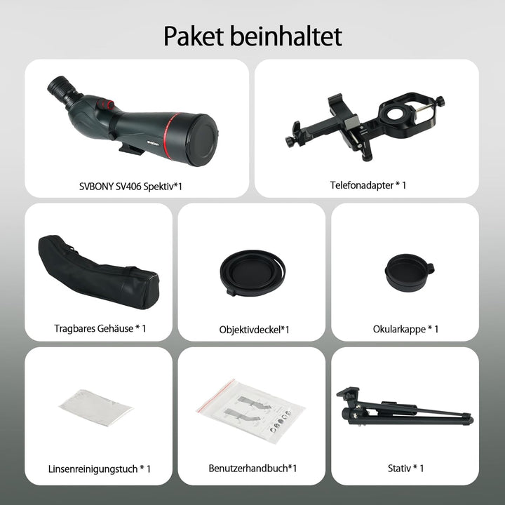 Svbony SV406 20–60x80 mm Spektiv mit Telefon Adapter, HD FMC BAK4 mit Dual Focus, 1.25'' Abnehmbares