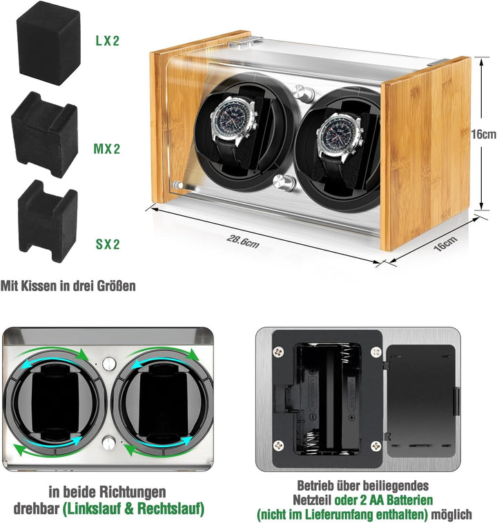 Watch Winder Smith Uhrenbeweger aus Bambusholz für 2 grossen Herren