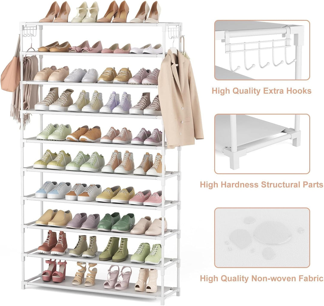 Schuhregal 10 Ebenen, Schuhschrank Metall für 50 Paar Schuhe, Schuhorganizer 155cm Hoch, Schuhaufbew