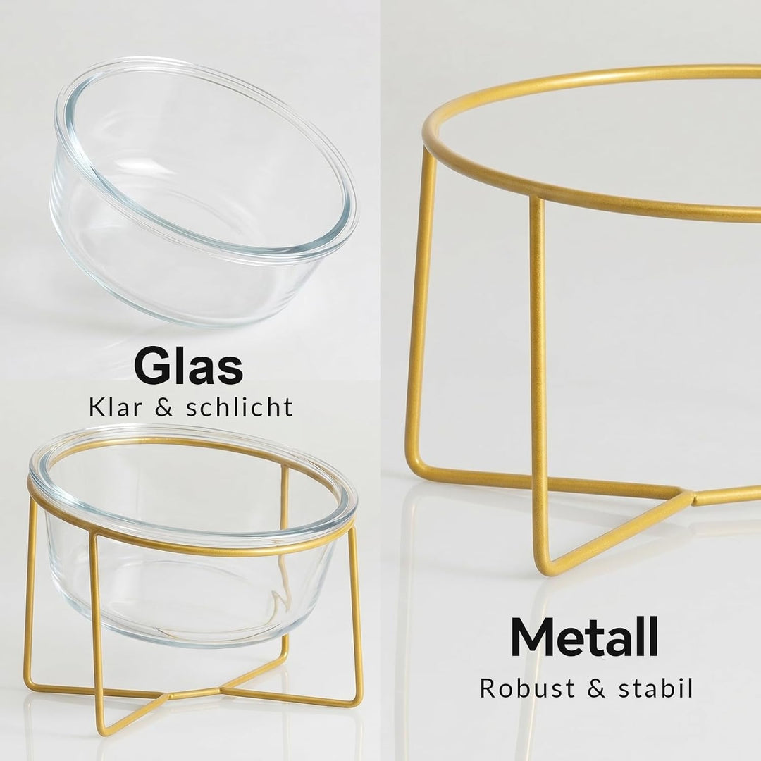Futternapf Hund Erhöht aus Glas - Hundenapf mit Metallständer - Fress- und Wassernapf für Kleine bis