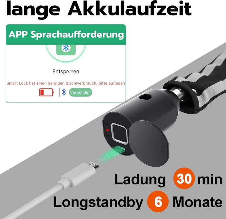 Eseesmart Fingerabdruck Kettenschloss Fahrradschloss Fingerabdruck mit Fingerabdruck Telefon-App 100