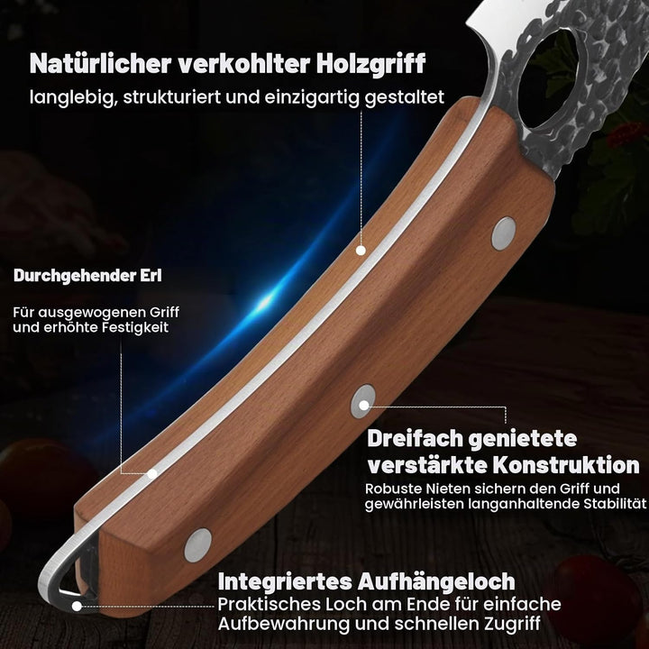 Küchenmesser, 15 cm Profi Kochmesser mit Lederscheide, Scharfe Klinge, Hochkohlenstoff-Edelstahl, Er