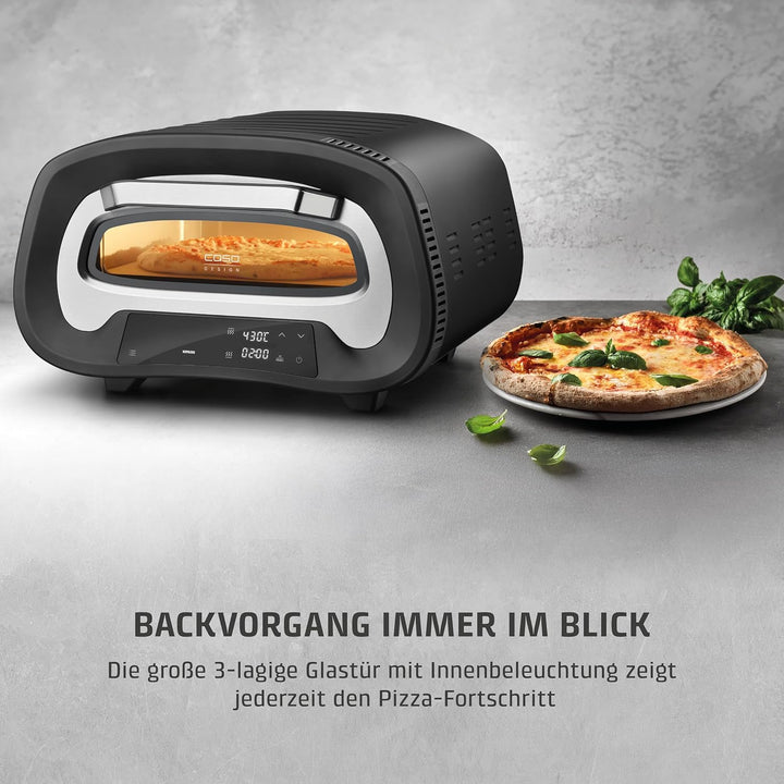CASO PizzaChef 430° - Pizzaofen, 80-430°C, 8 Automatikprogramme, Cordierit Pizzastein (33x33cm), ein