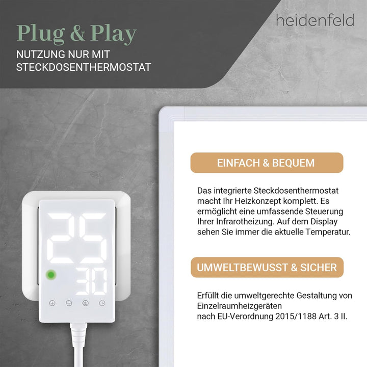 Heidenfeld Infrarotheizung HF-HP100 / 100-1 / 106 / 110 / 130 / Weiss - 300 - 1200 Watt - inkl. Ther