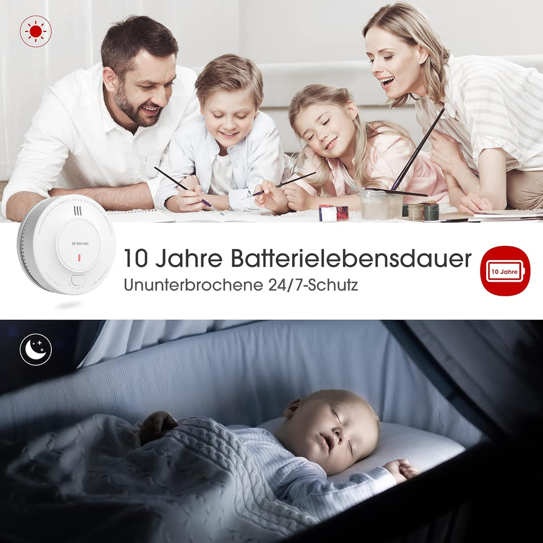 X-Sense Verbesserter Rauchmelder 10 Jahre Batterie, Feuermelder mit fotoelektrischem Sensor, TÜV und