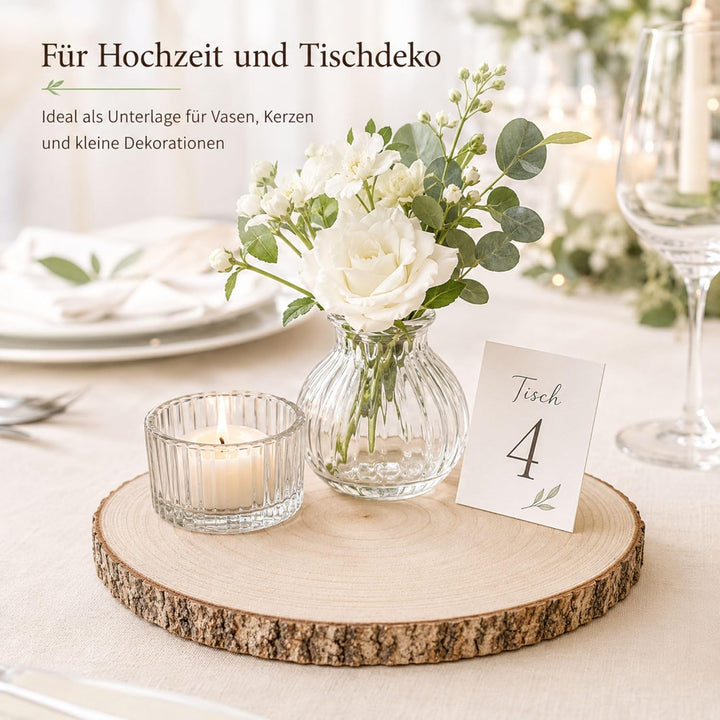 Holzscheiben Rund 20–23 cm 3 Stück Baumscheiben Tischdeko Hochzeit mit Rinde 15 mm Holzplatte Rund f