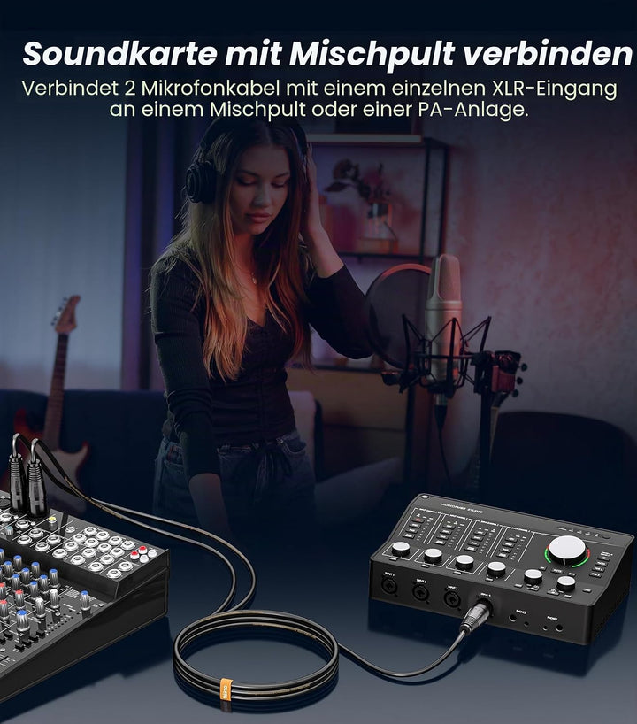 Tisino XLR Y-Splitter-Kabel, Dual-Buchse XLR auf Stecker, Mikrofonkombinator, Y-Kabel, symmetrisches