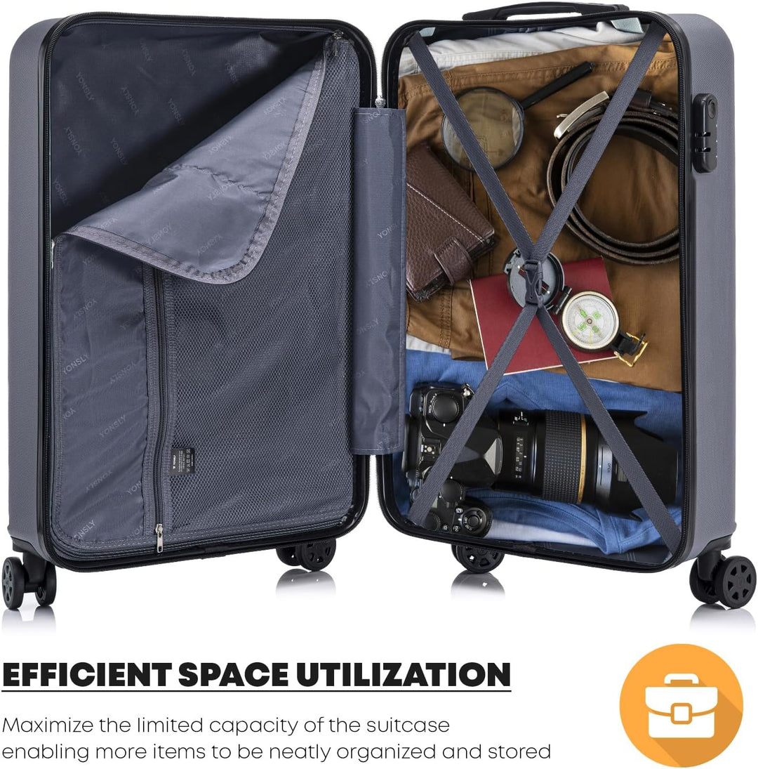 Koffer Suitcase S Grau, Trolley Reisekoffer, Kabinenkoffer Rollkoffer Handgepäck mit 4 Rollen 360°,
