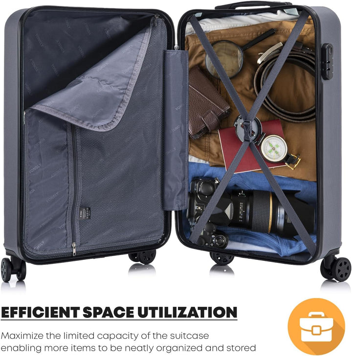 Koffer Suitcase S Grau, Trolley Reisekoffer, Kabinenkoffer Rollkoffer Handgepäck mit 4 Rollen 360°,