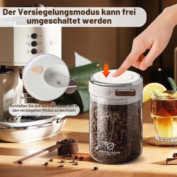 Kaffeedose 1100ml aus Borosilikatglas – Luftdichter Vakuum Kaffeebehälter mit CO₂-Ventil, Aromadose