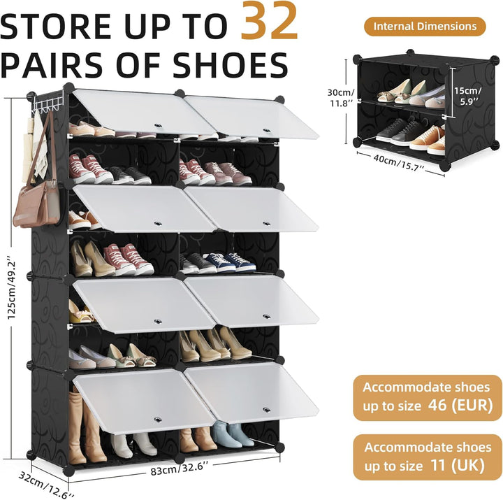 Mondeer Schuhregal, 8-stufiger Kunststoff Schuhschrank, Modulares Schuhaufbewahrung, Staub- und Wass