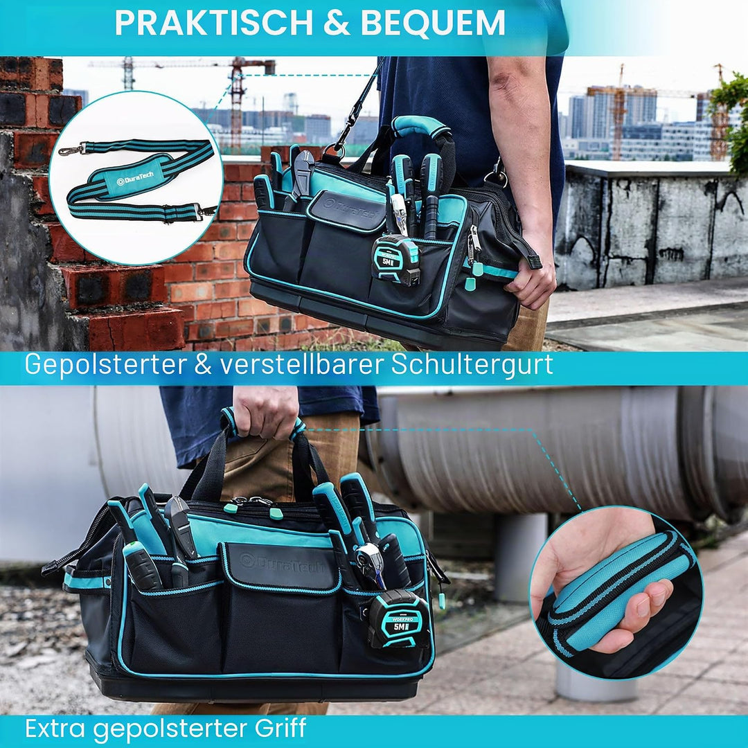 DURATECH Werkzeugtasche Elektriker Wasserdicht 43CM, Profi Werkzeugtasche mit breiter Öffnung & hohe