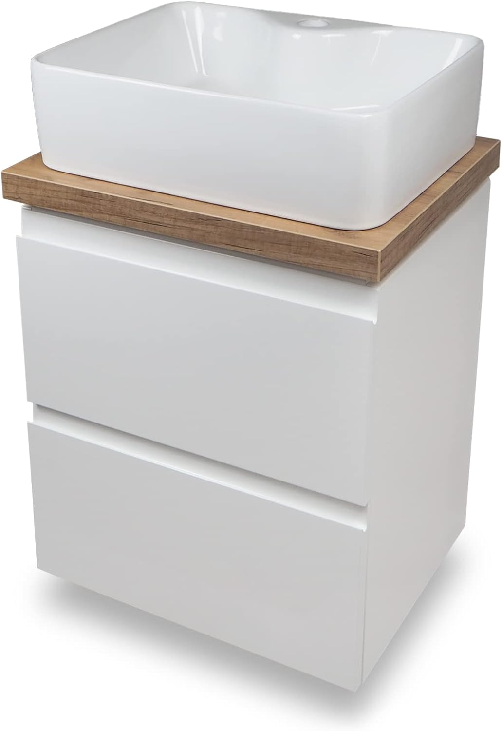VBChome Badmöbel 50x40 cm Weiss Aufsatzwaschbecken mit Hahnloch 49x38 cm Aufsatzwaschtisch Waschbeck