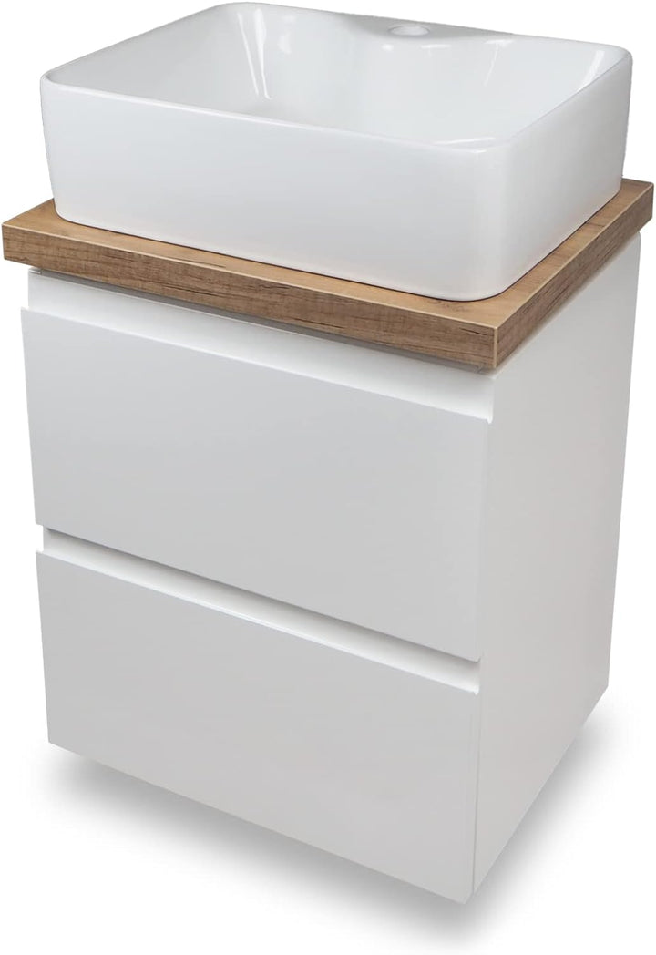 VBChome Badmöbel 50x40 cm Weiss Aufsatzwaschbecken mit Hahnloch 49x38 cm Aufsatzwaschtisch Waschbeck