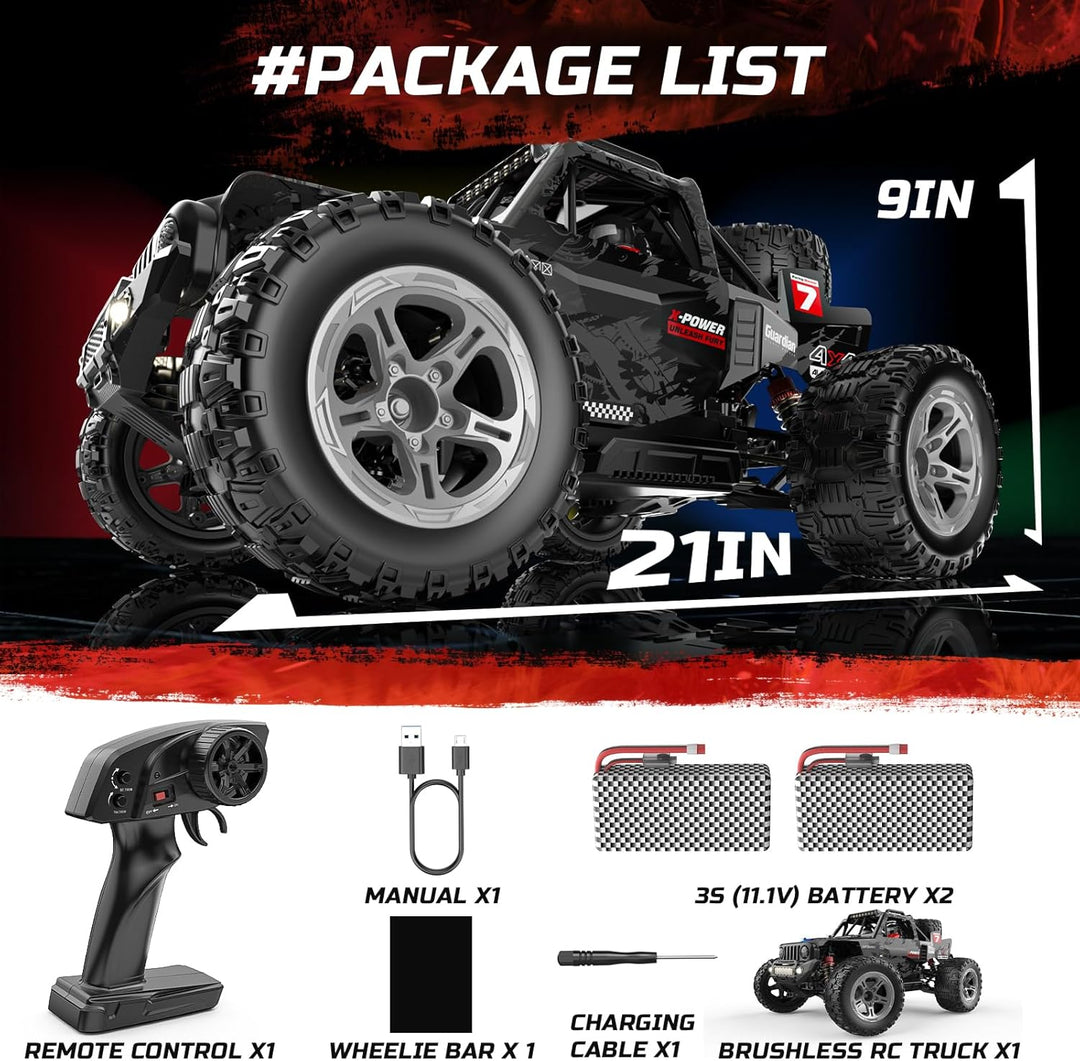 DEERC 207E 1/10 Brushless RC Truck für Erwachsene, 55 KMH schnelles RC Auto, 4WD Elektro-Geländewage