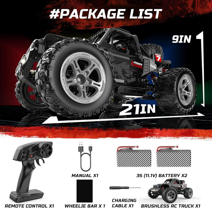 DEERC 207E 1/10 Brushless RC Truck für Erwachsene, 55 KMH schnelles RC Auto, 4WD Elektro-Geländewage