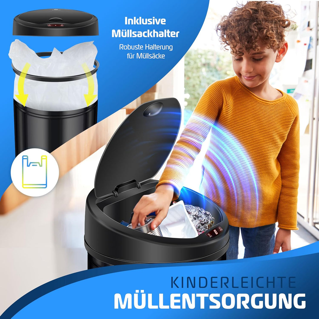 KESSER Sensor Mülleimer ✓ Automatik ✓ Abfalleimer ✓ Abfall | Edelstahl | 56 Liter SCHWARZ, 56 Liter