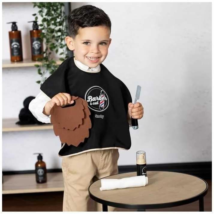 Smoby Barber & Cut – Erster Bart – Spielzeug für Barbier – 5 Zubehörteile – Bart, Umhang aus Stoff,