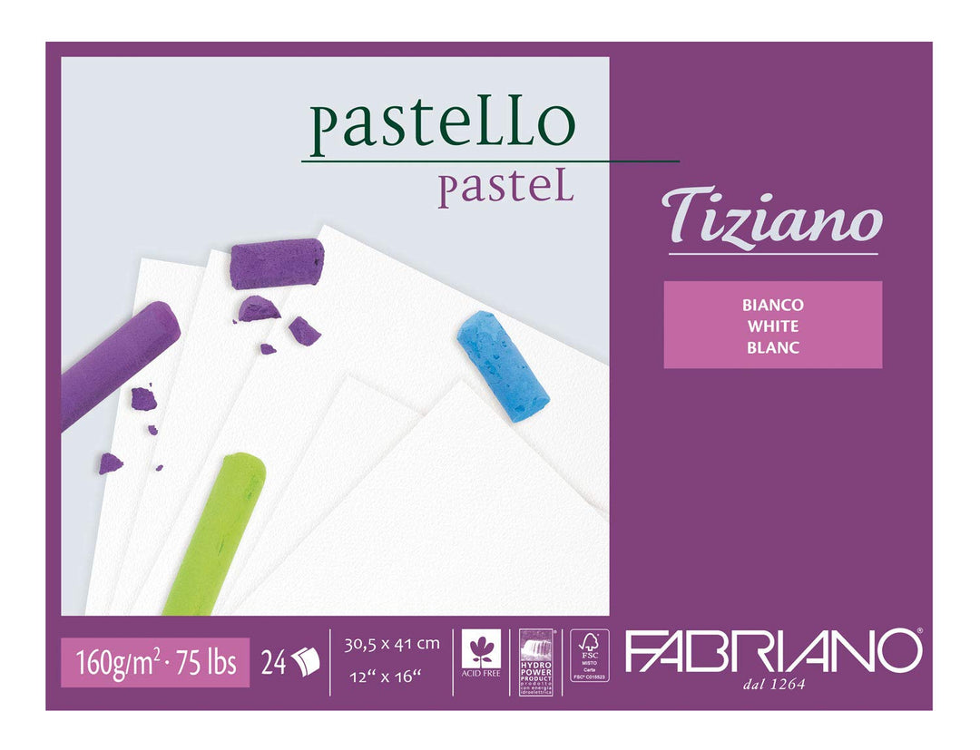 Honsell 46430541 - Fabriano Tiziano Pastellblock Weiss, 30,5 x 41,0 cm, 24 Blatt, 160 g/m², hoch had