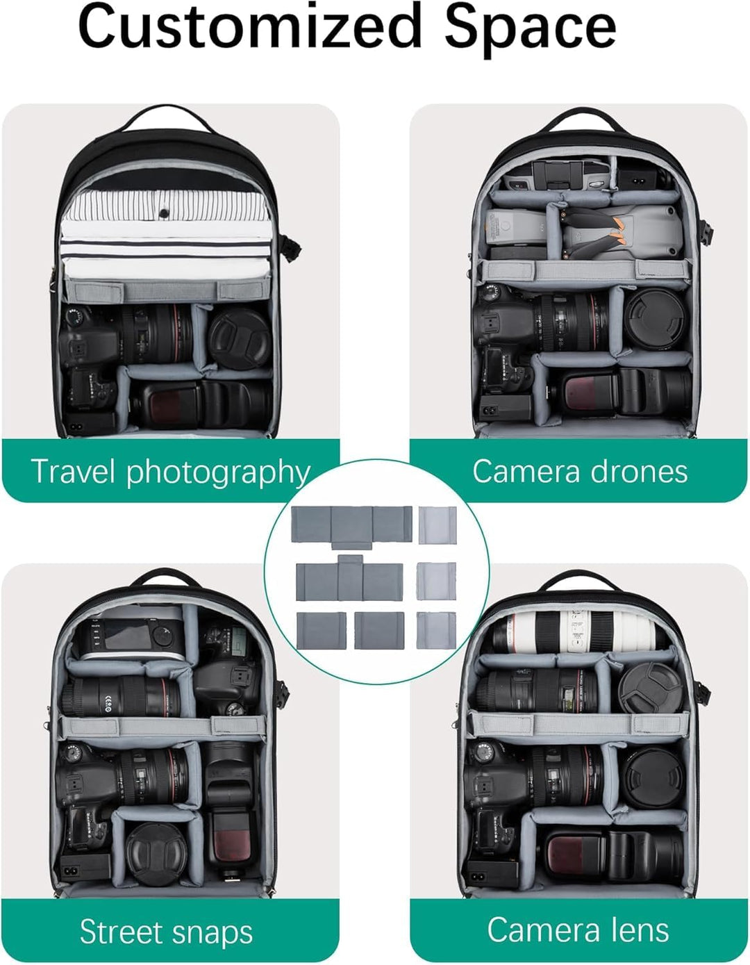 BAGSMART Kamerarucksack, DSLR SLR kameratasche Passend für 15,6-zoll Laptops, Wasserfeste Fotorucksa