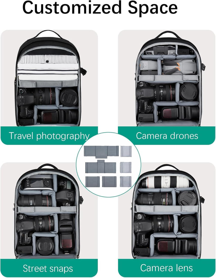 BAGSMART Kamerarucksack, DSLR SLR kameratasche Passend für 15,6-zoll Laptops, Wasserfeste Fotorucksa
