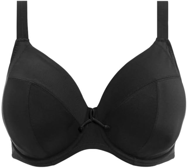 ELOMI Schwimmen Einfarbig Segeln Bügel Plunge Bikini Top (38GG, Schwarz)