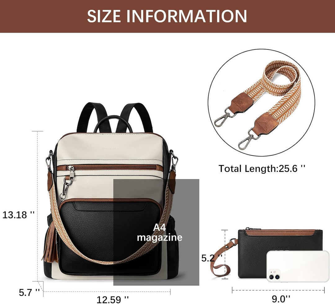 BOSTANTEN 2 Pieces Leder Rucksack Damen Freizeitrucksack Reise Handtasche Rucksackhandtasche Tagesru