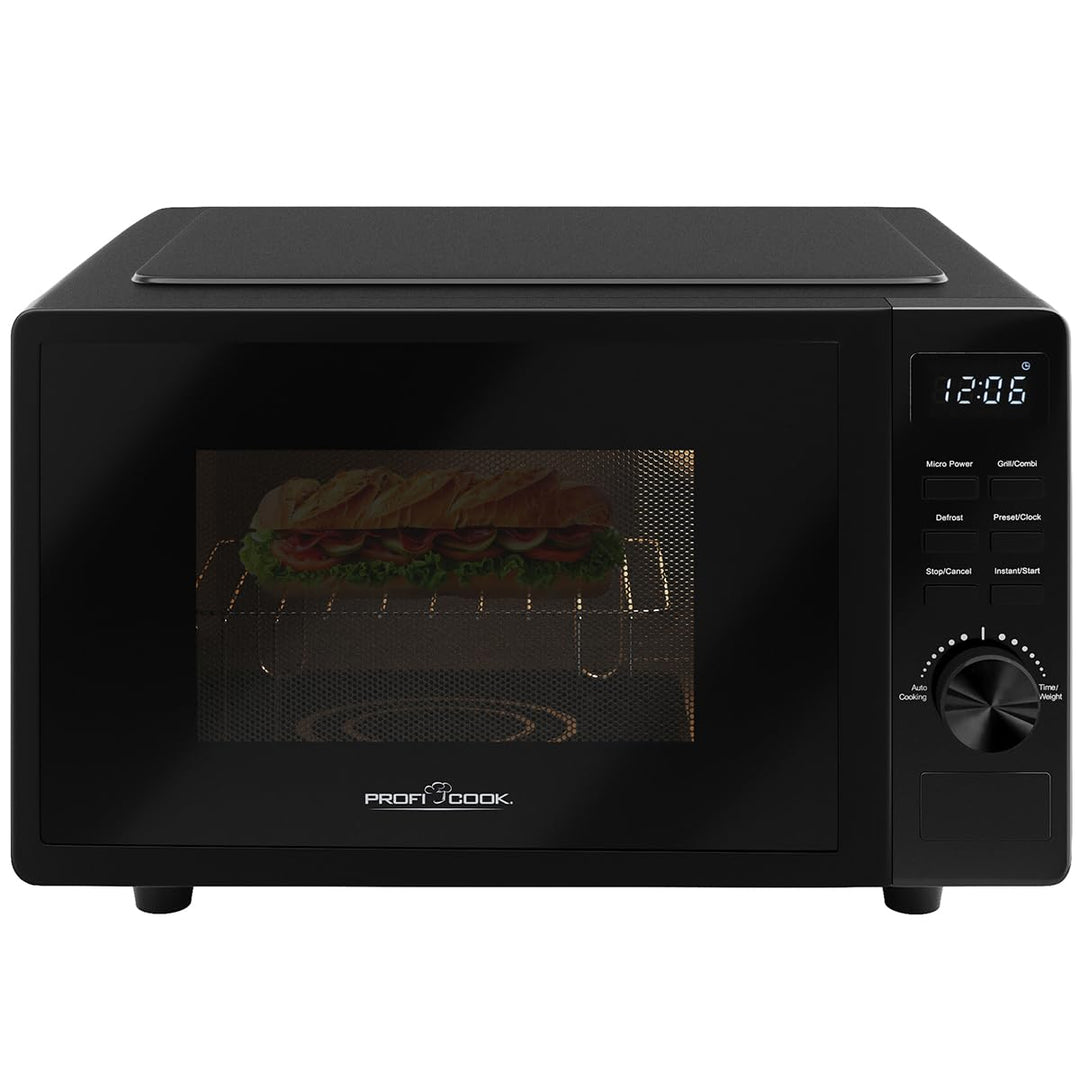 ProfiCook Mikrowelle mit Grill 20L | Mikrowelle ohne Drehteller für gleichmässige Wärmeverteilung |