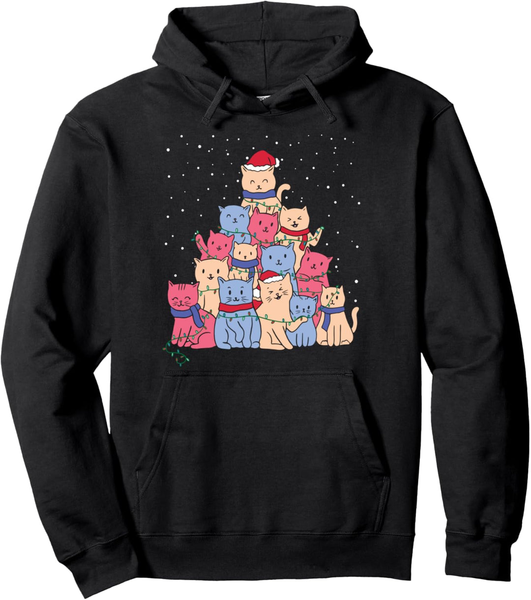 Weihnachtliche Katzenpyramide Weihnachtsbeleuchtung Pullover Hoodie