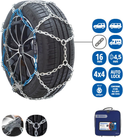 Veriga PN-280 PROFESSIONAL NT 16mm Schneeketten 1 Paar Schnellmontage für professionellen Gebrauch &