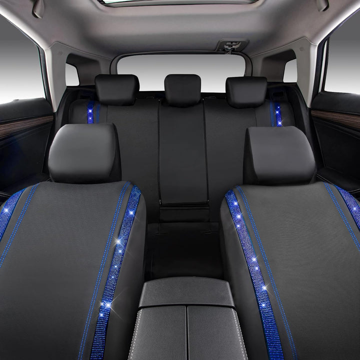 CAR PASS Wasserdicht Leder Autositzbezüge, Bling Diamant Komplettset Sitzbezug, Glänzend Kristall Gl