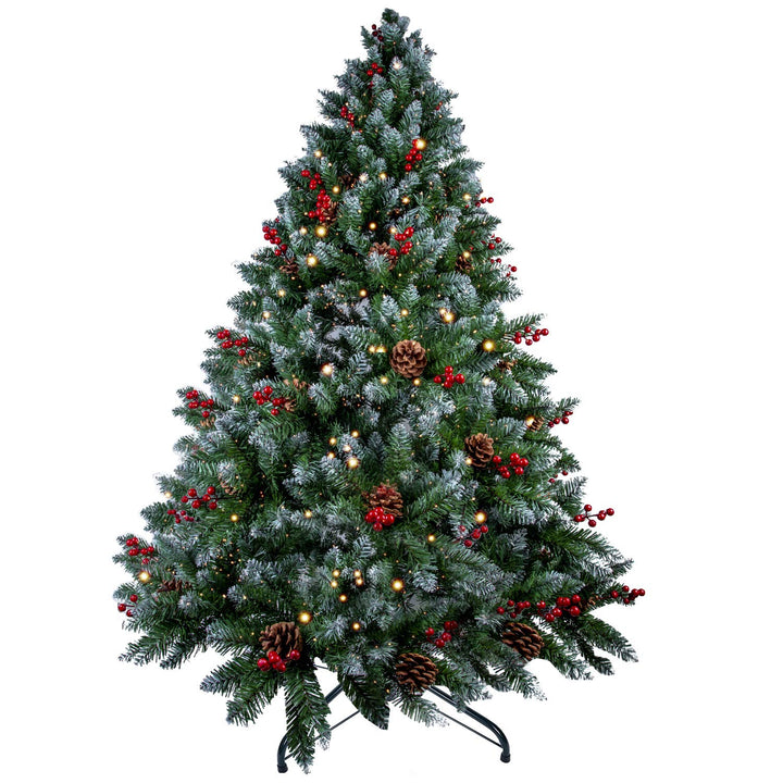 himaly Weihnachtsbaum künstlich 150 cm mit Schnee und 12m Lichterkette 240LEDs, Material PVC/PE, 450