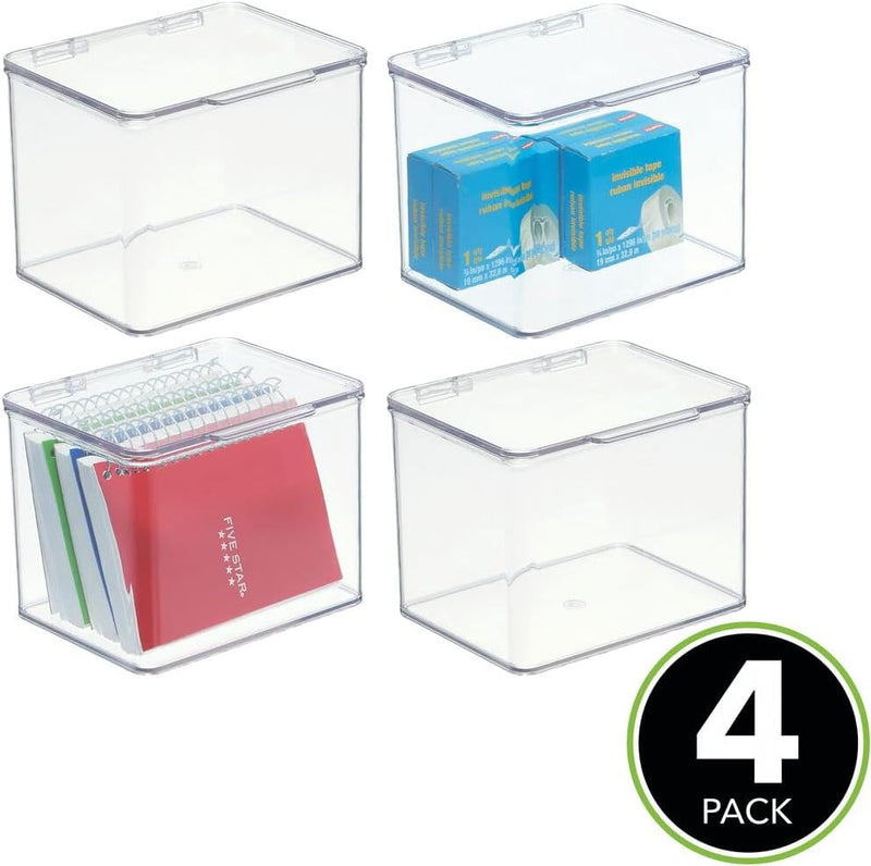 mDesign Aufbewahrungsbox für den Schreibtisch – stapelbare Box aus Kunststoff mit Deckel – kleiner B
